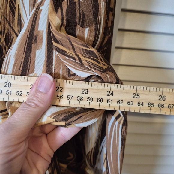 Allison Daley Petite Brown Beige Abstract Button Down Blouse 3/4 Sleeve Top - Picture 8 of 11